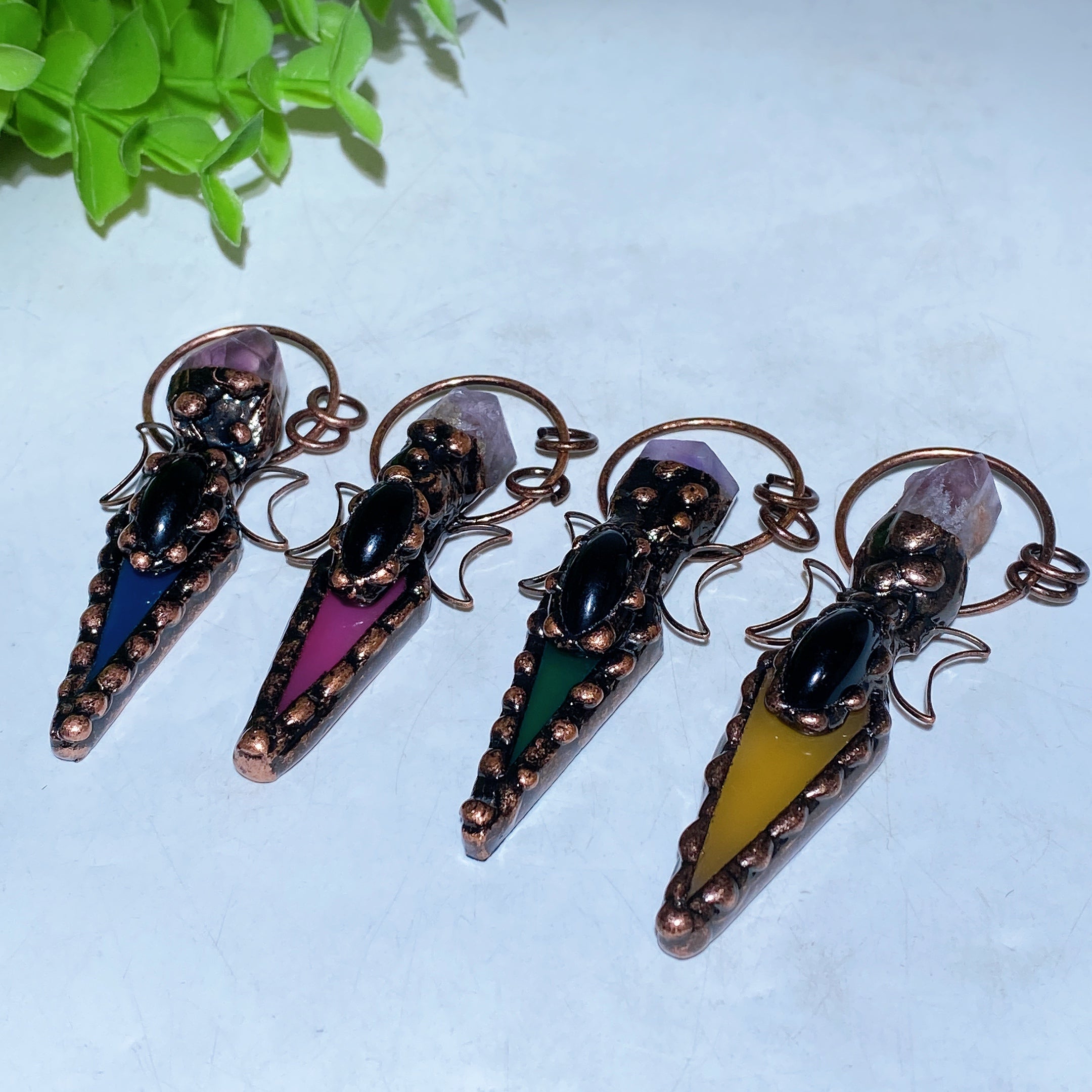 Colorful Agate Amethyst Crystal Pendant 2.7in Healing Jewelry