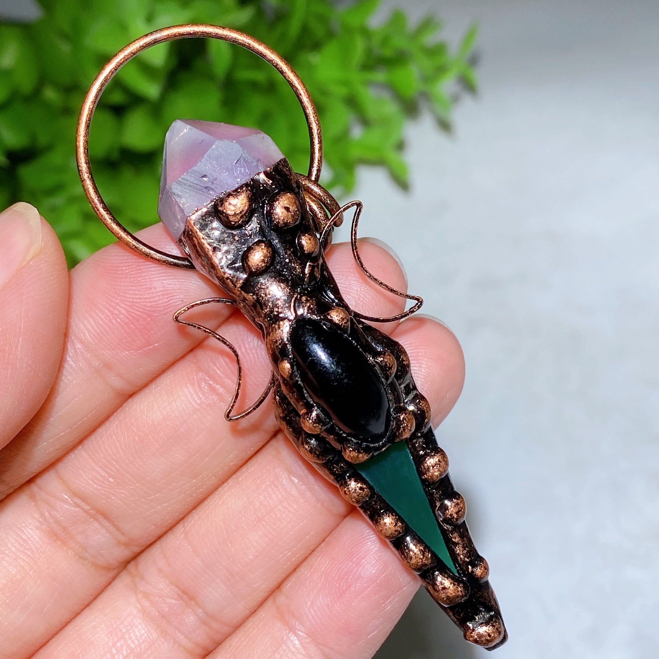 Colorful Agate Amethyst Crystal Pendant 2.7in Healing Jewelry