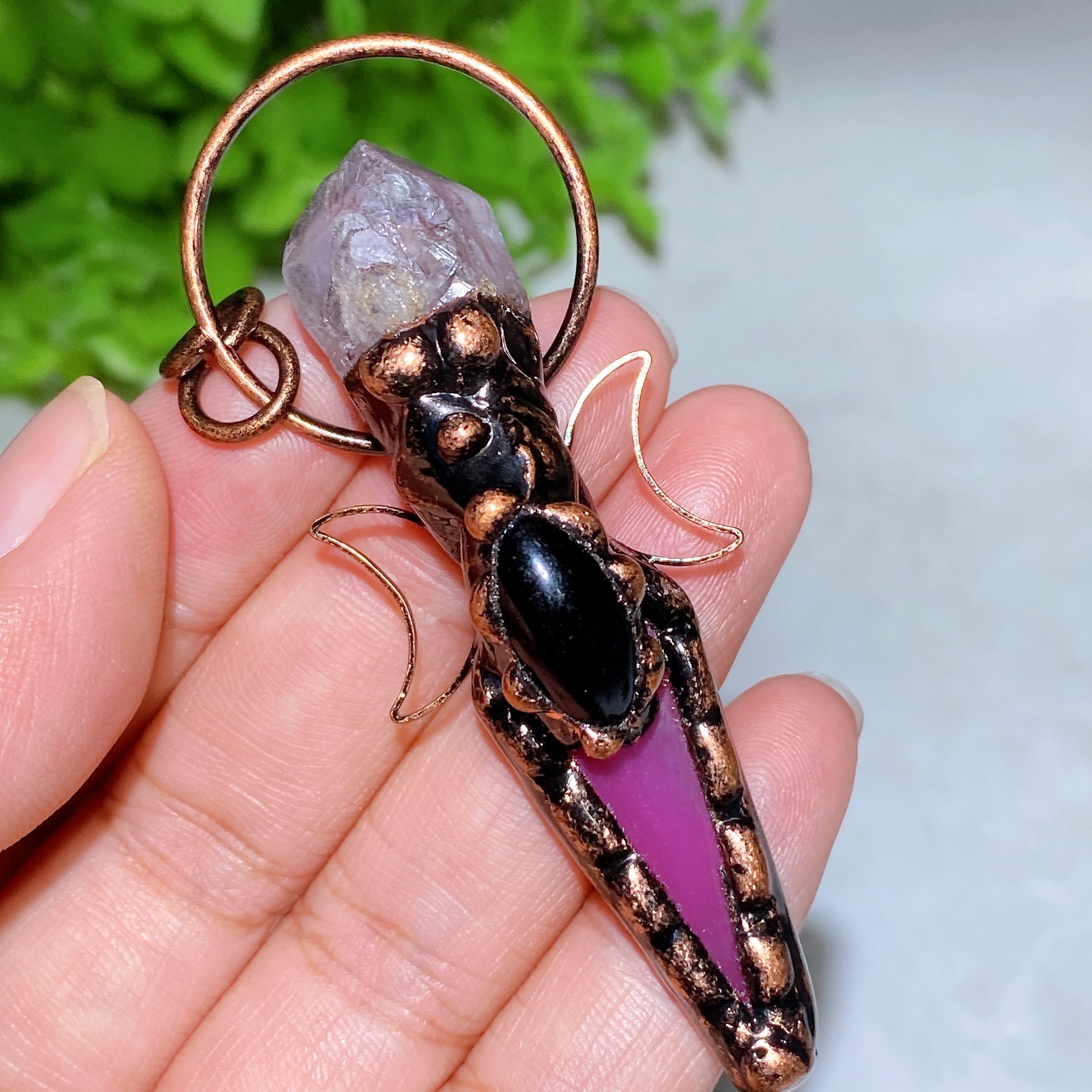 Colorful Agate Amethyst Crystal Pendant 2.7in Healing Jewelry