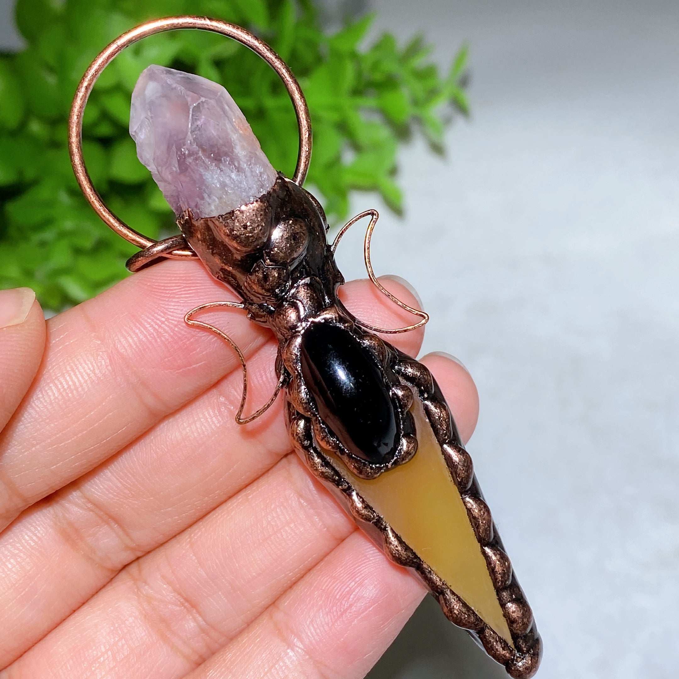 Colorful Agate Amethyst Crystal Pendant 2.7in Healing Jewelry