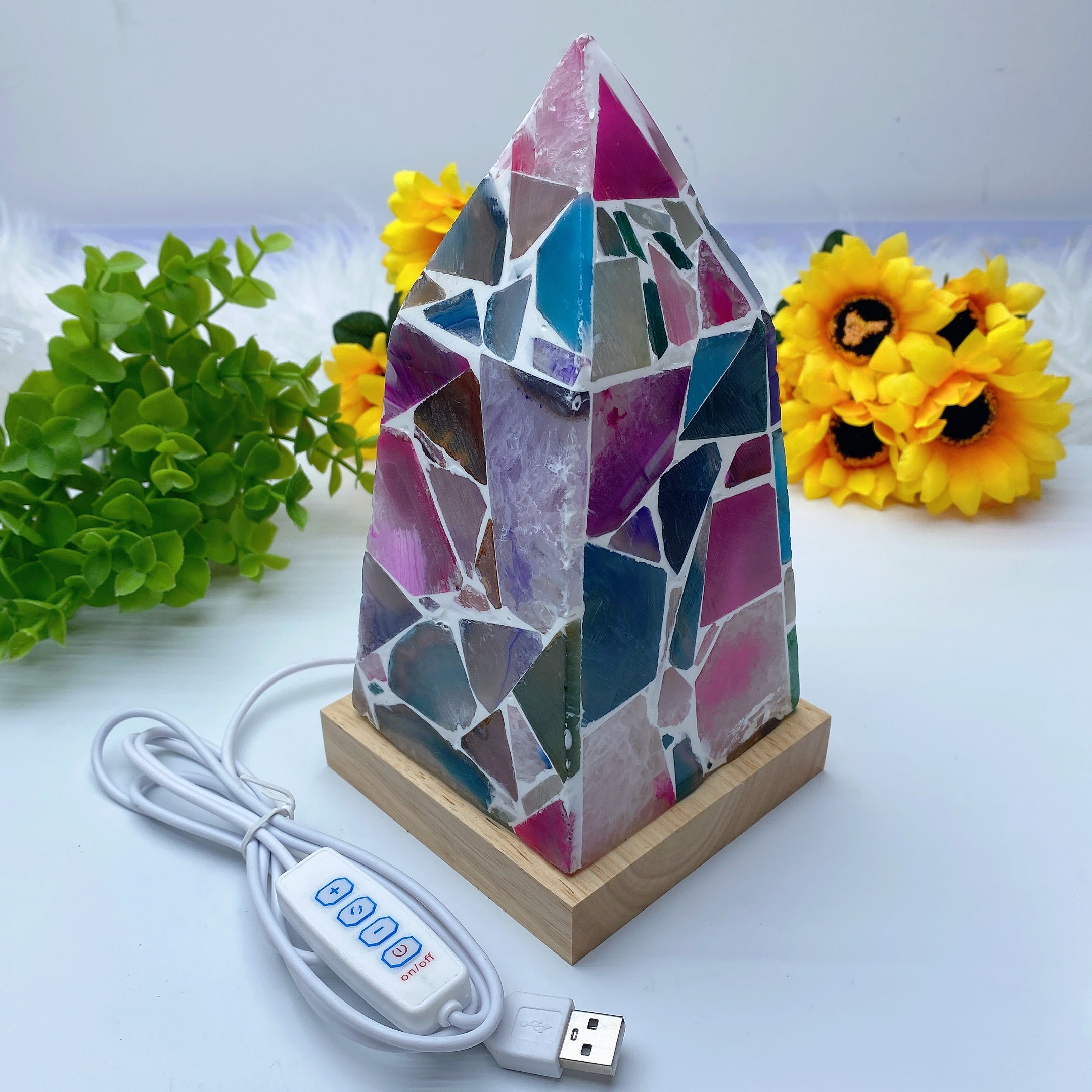 Colorful Agate Tower Crystal Lamp 6-8in Healing Light