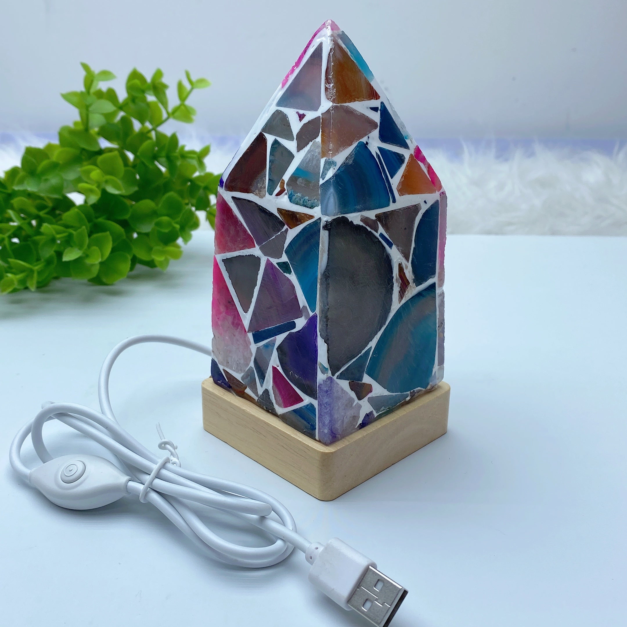 Colorful Agate Tower Crystal Lamp 6-8in Healing Light