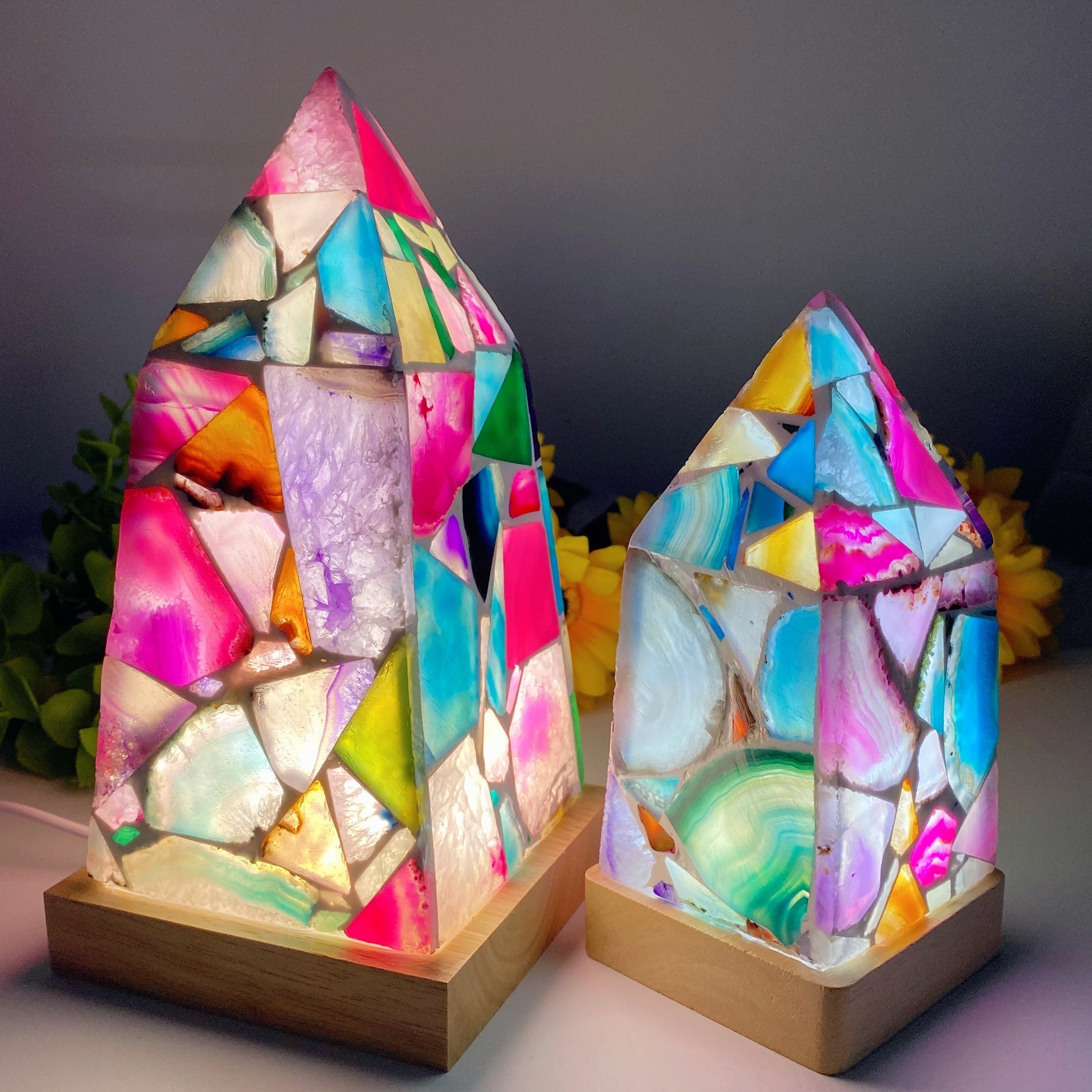 Colorful Agate Tower Crystal Lamp 6-8in Healing Light