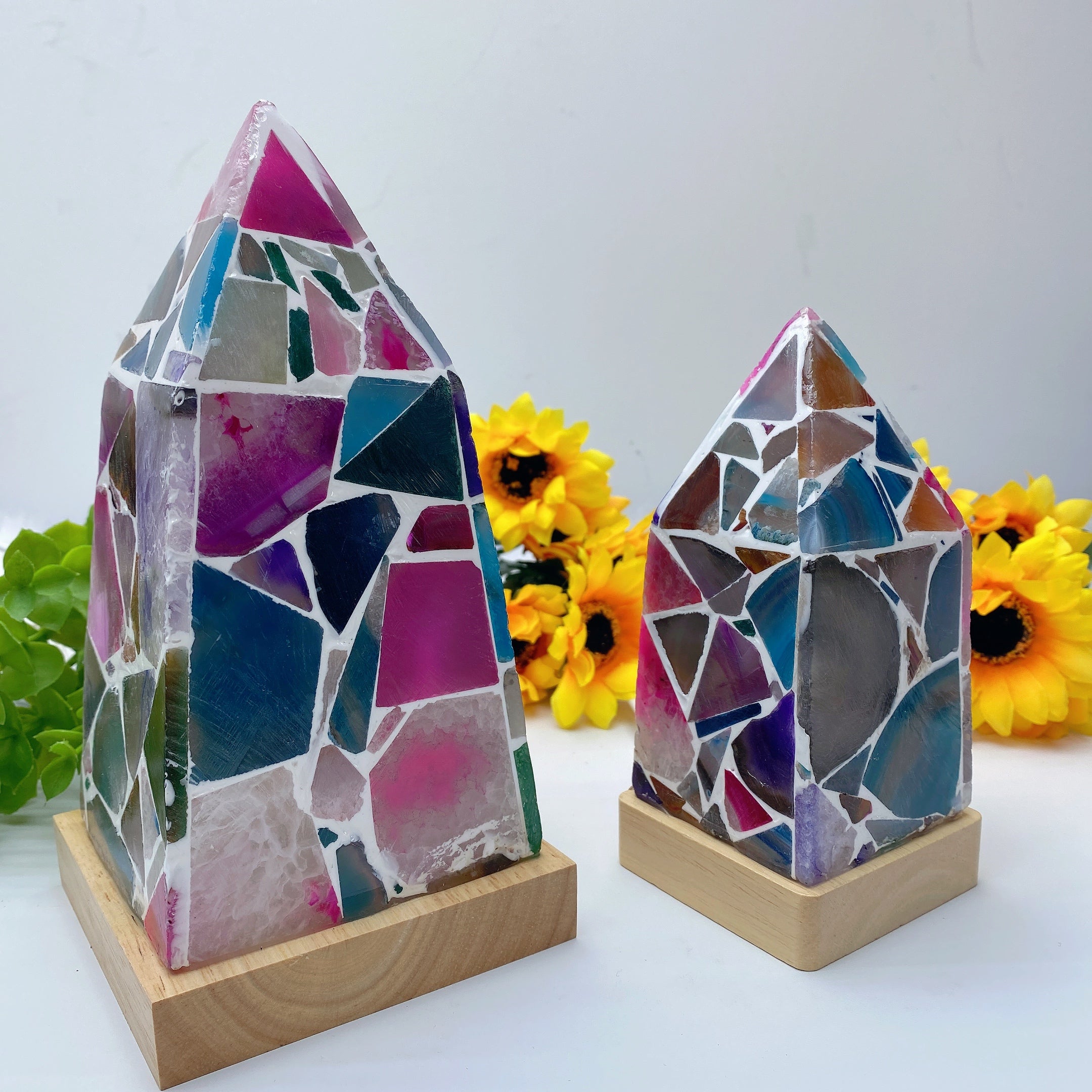 Colorful Agate Tower Crystal Lamp 6-8in Healing Light