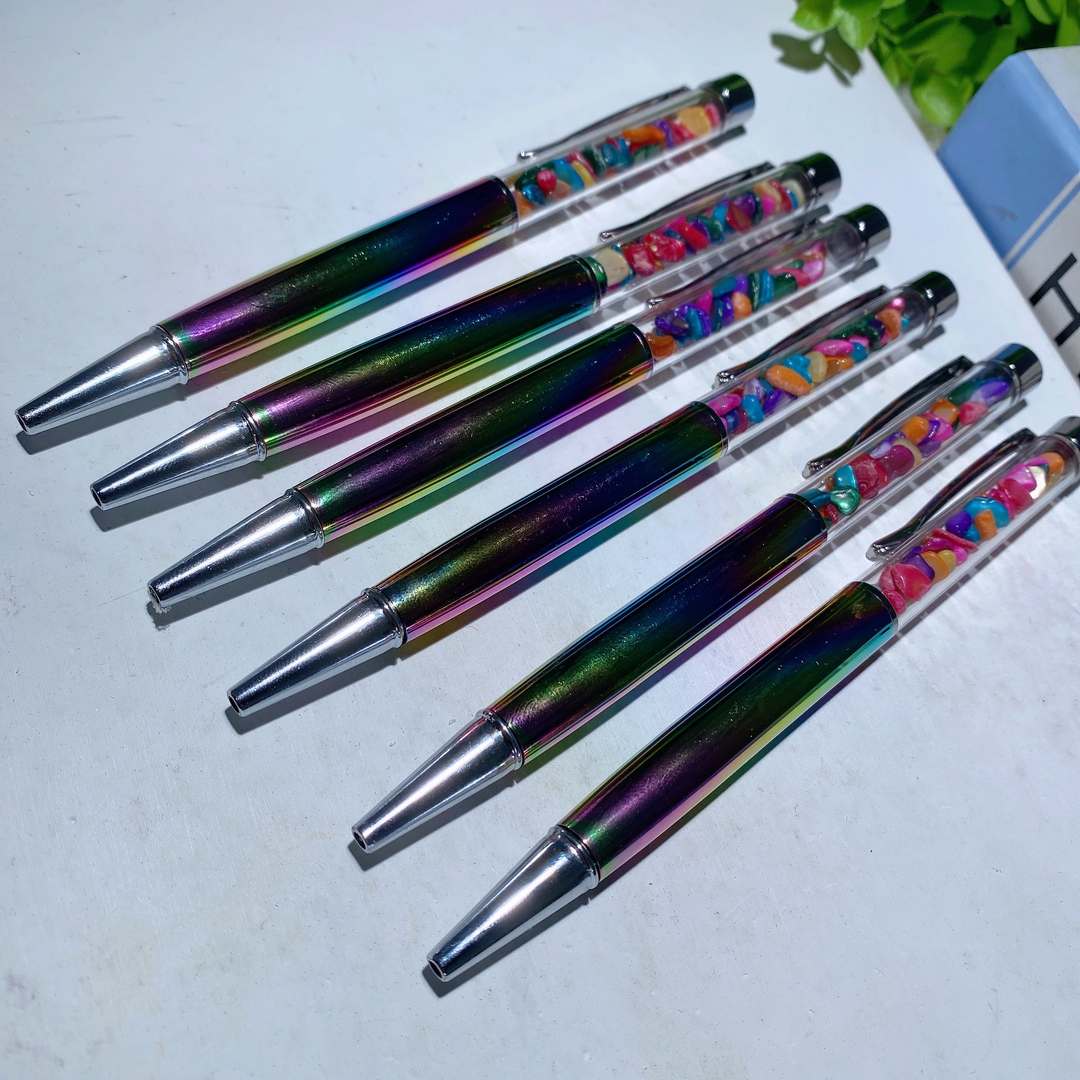 Colorful Aura Crystal Chips Healing Pen 5.5 Inch