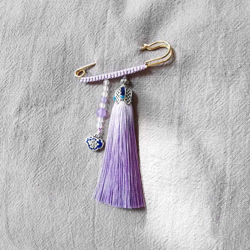 Colorful Chalcedony Beads Tassels Brooch for Positive Energy