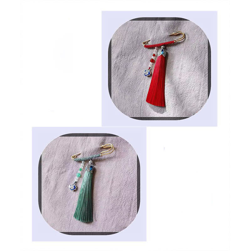 Colorful Chalcedony Beads Tassels Brooch for Positive Energy