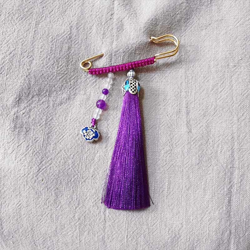 Colorful Chalcedony Beads Tassels Brooch for Positive Energy