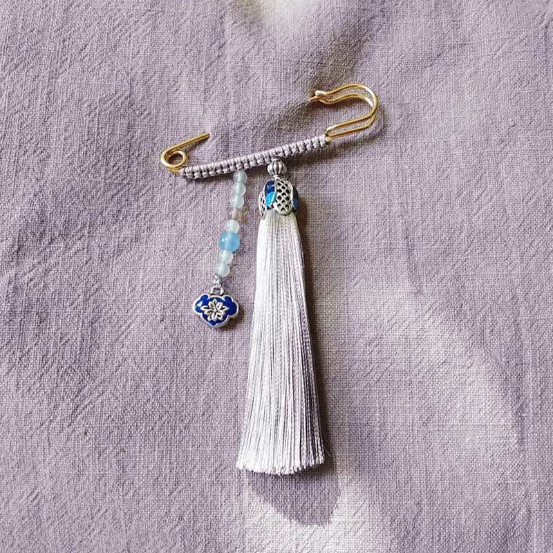 Colorful Chalcedony Beads Tassels Brooch for Positive Energy