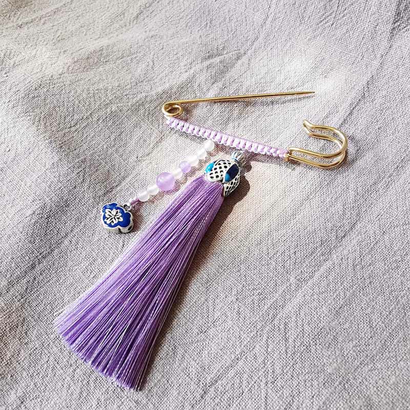 Colorful Chalcedony Beads Tassels Brooch for Positive Energy