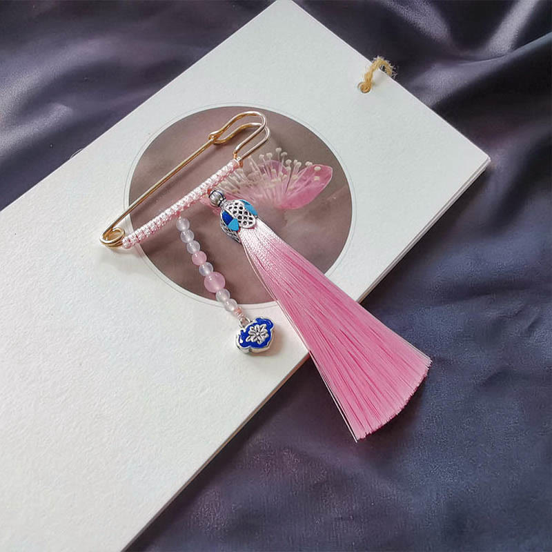 Colorful Chalcedony Beads Tassels Brooch for Positive Energy