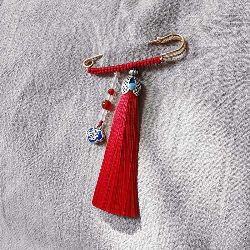 Colorful Chalcedony Beads Tassels Brooch for Positive Energy