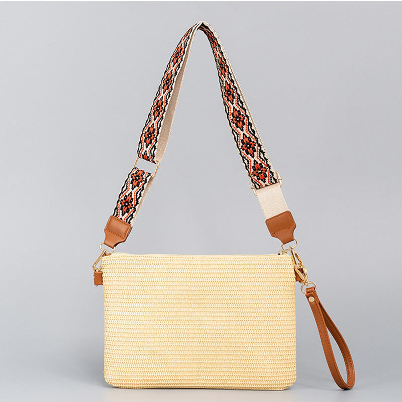 Colorful Geometry Boho Straw Woven Crossbody Bag 28cm