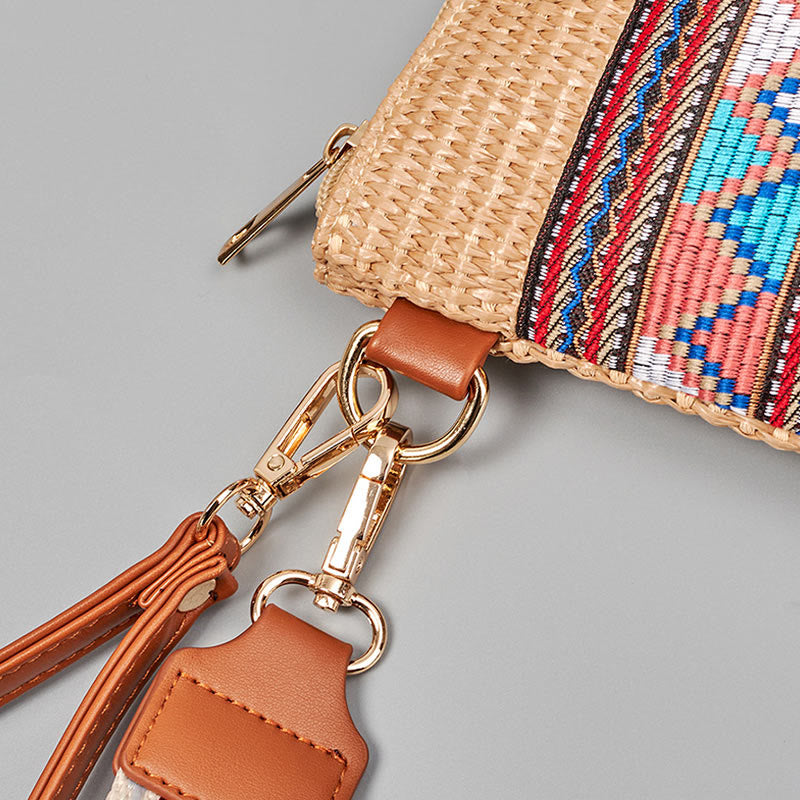 Colorful Geometry Boho Straw Woven Crossbody Bag 28cm