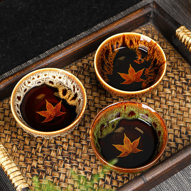 Colorful Maple Leaf Ceramic Teacup 110ml for Cozy Tea
