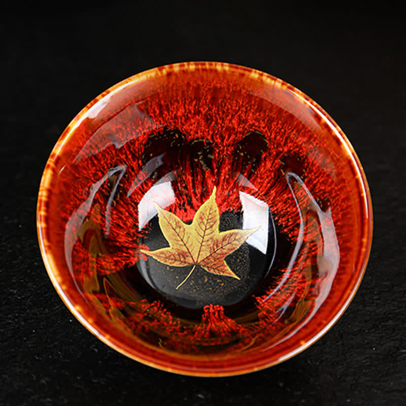 Colorful Maple Leaf Ceramic Teacup 110ml for Cozy Tea