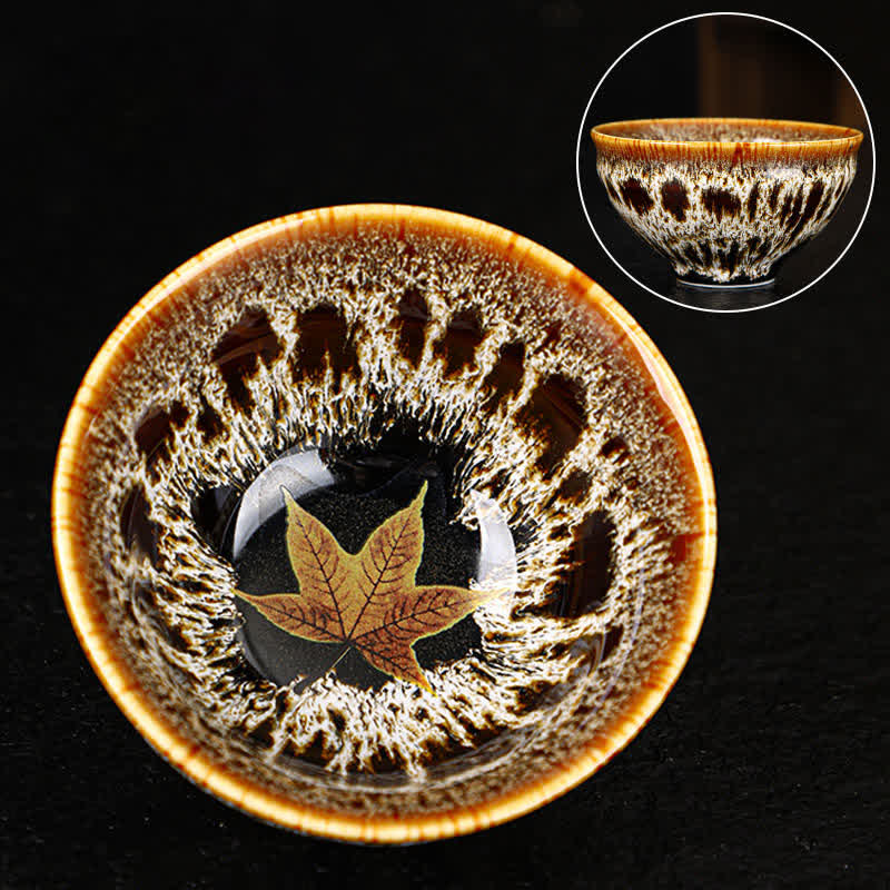 Colorful Maple Leaf Ceramic Teacup 110ml for Cozy Tea