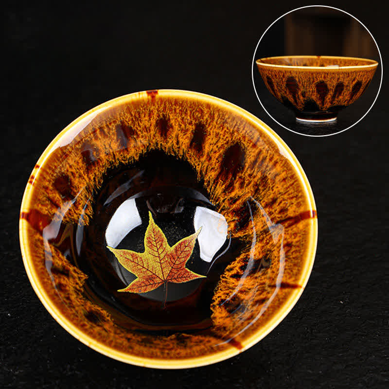Colorful Maple Leaf Ceramic Teacup 110ml for Cozy Tea
