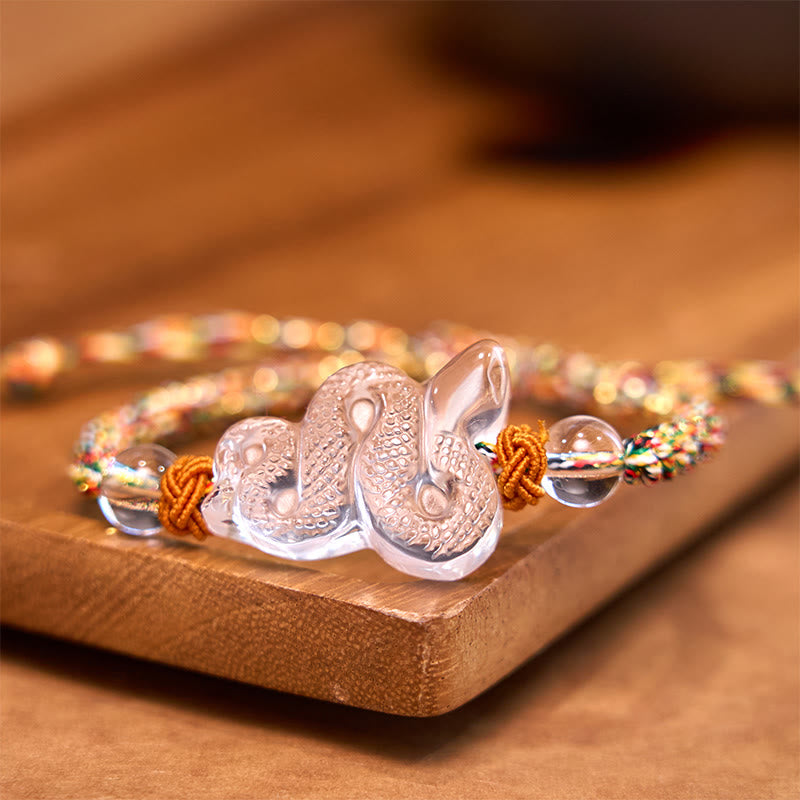 Colorful Rope Clear Quartz Snake Year Bracelet 18-19cm