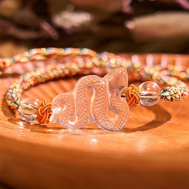 Colorful Rope Clear Quartz Snake Year Bracelet 18-19cm