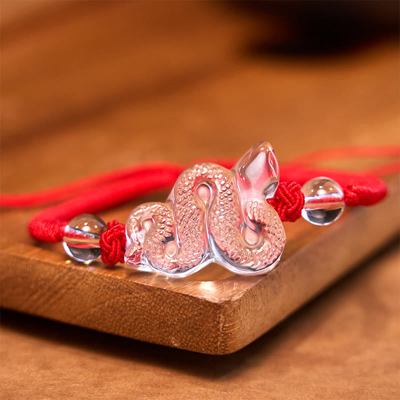 Colorful Rope Clear Quartz Snake Year Bracelet 18-19cm