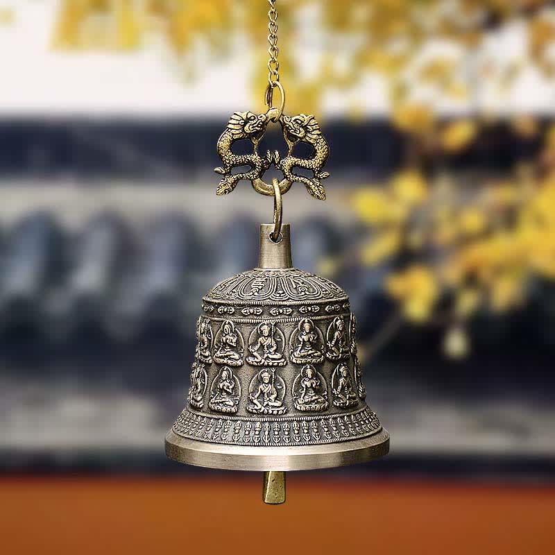 Copper Buddha Dragon Wind Chime Bell 15.5x20.5cm Zen Decor