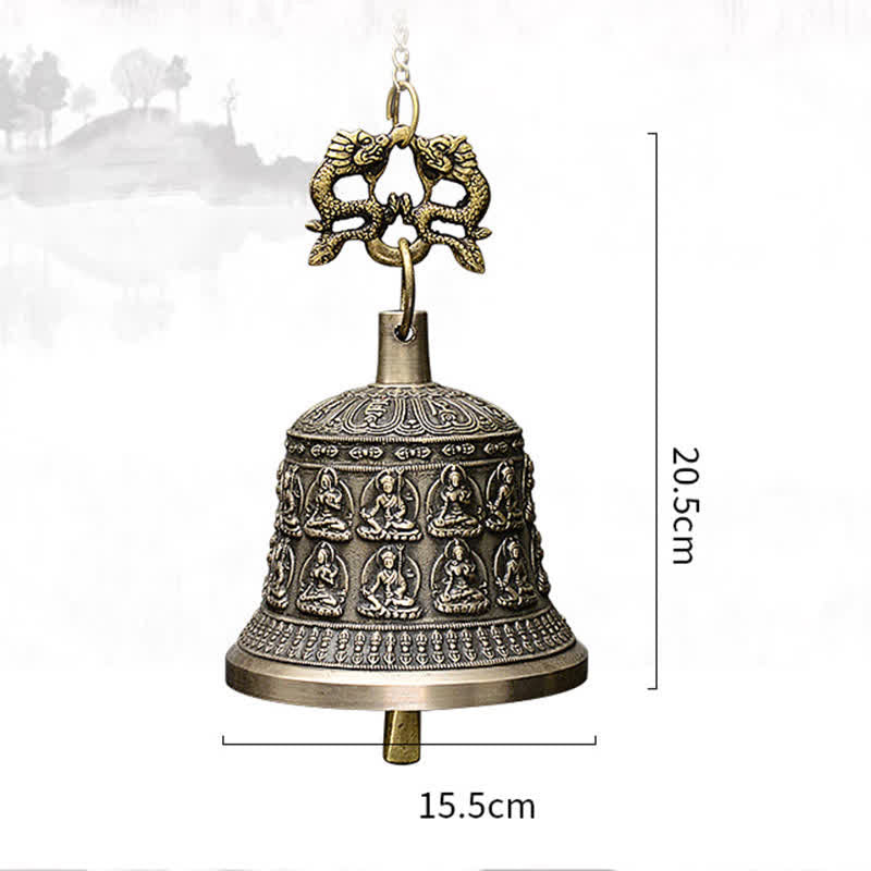 Copper Buddha Dragon Wind Chime Bell 15.5x20.5cm Zen Decor