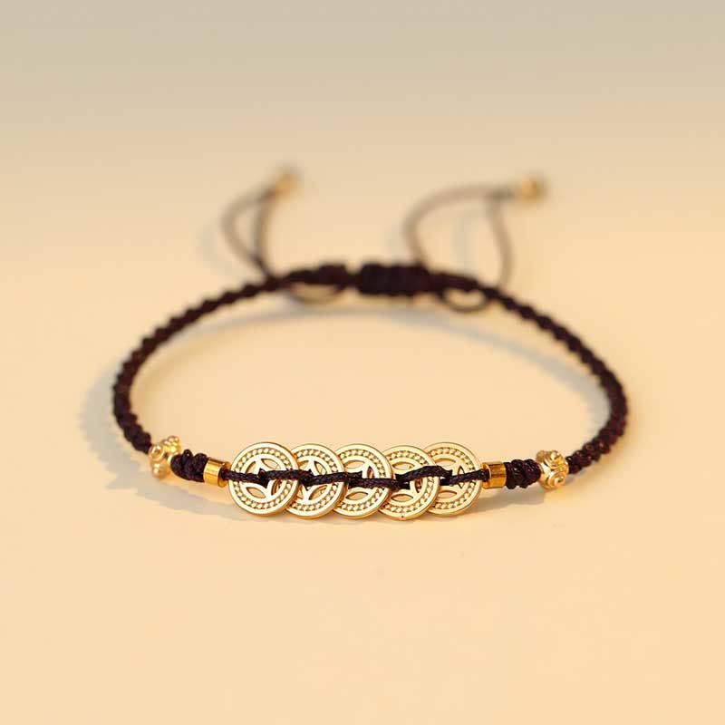 Copper Coin Red String Bracelet for Luck & Protection