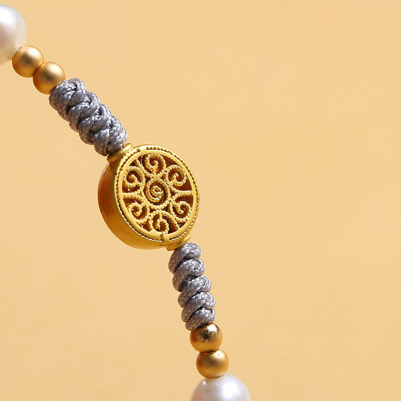 Copper Coin Tree of Life Bracelet with Pearl and Blue Rope