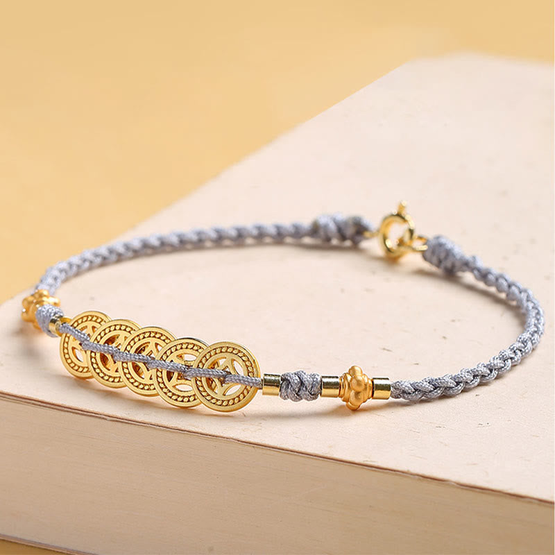 Copper Coin Tree of Life Bracelet with Pearl and Blue Rope