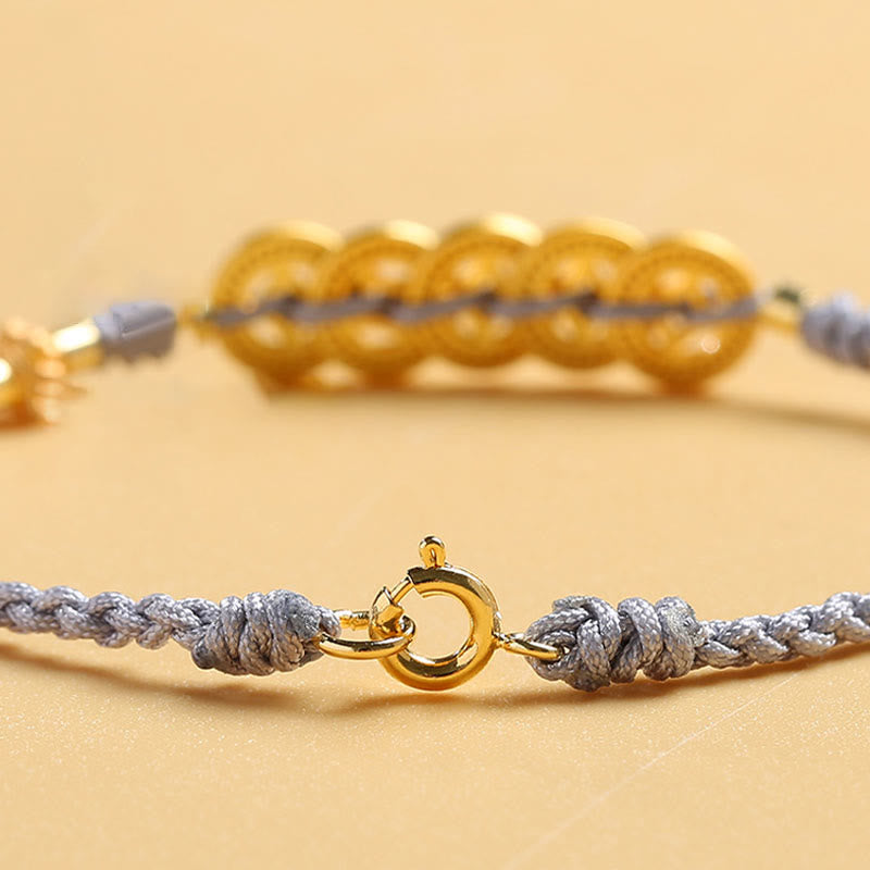 Copper Coin Tree of Life Bracelet with Pearl and Blue Rope