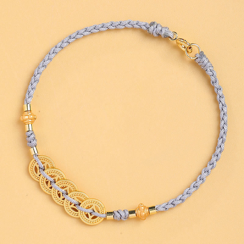 Copper Coin Tree of Life Bracelet with Pearl and Blue Rope