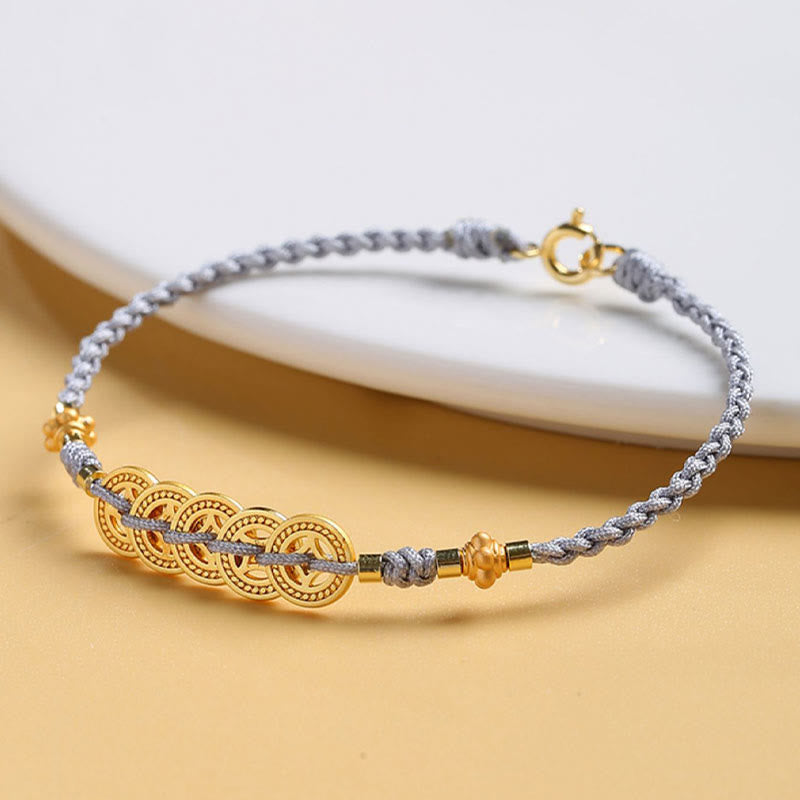 Copper Coin Tree of Life Bracelet with Pearl and Blue Rope