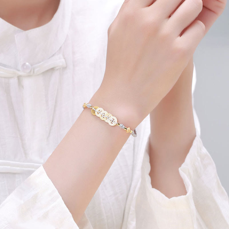 Copper Coin Tree of Life Bracelet with Pearl and Blue Rope