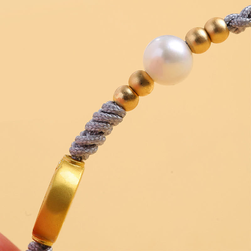 Copper Coin Tree of Life Bracelet with Pearl and Blue Rope