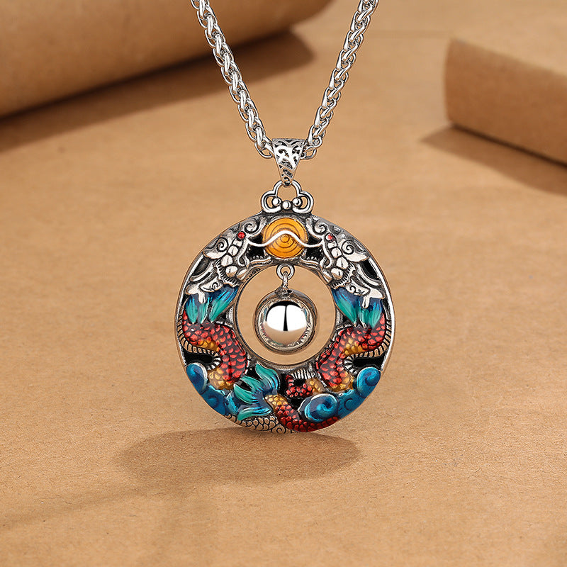 Copper Dragon Necklace | Double Dragons Protection Pendant