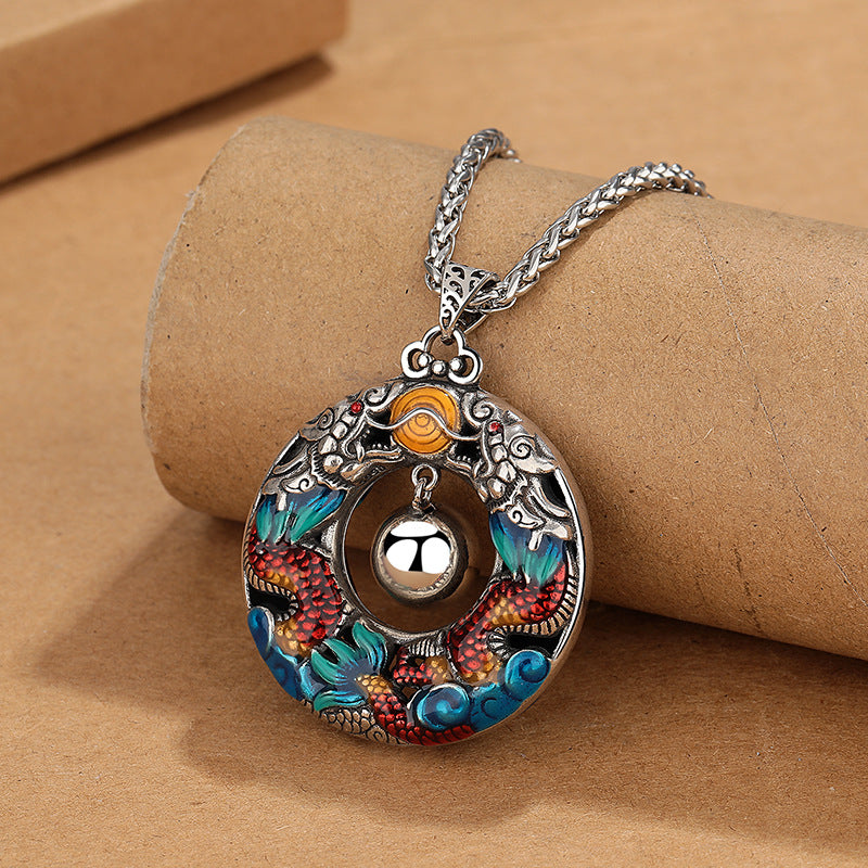 Copper Dragon Necklace | Double Dragons Protection Pendant