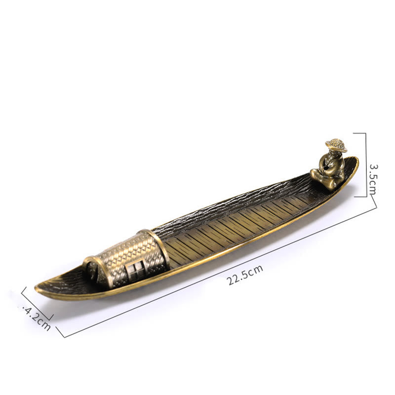 Copper Fisherman Boat Incense Burner for Meditation and Balance