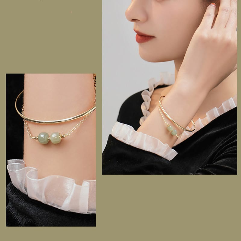 Copper Gold Hetian Jade Luck Double Layer Bracelet