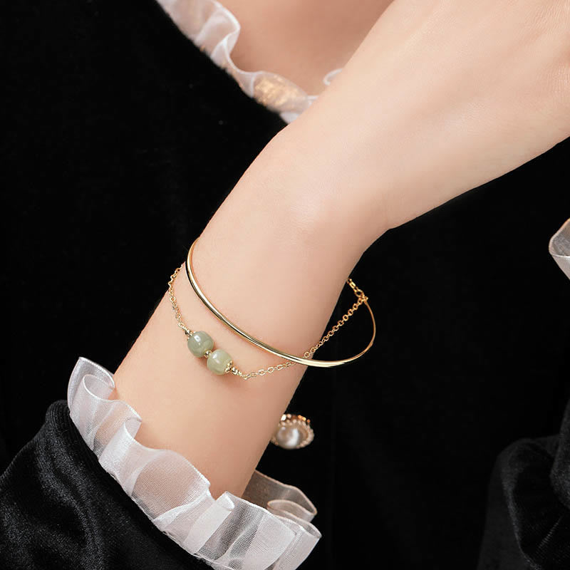 Copper Gold Hetian Jade Luck Double Layer Bracelet