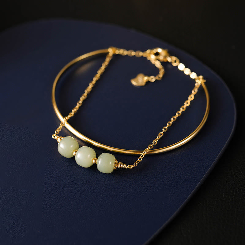 Copper Gold Hetian Jade Luck Double Layer Bracelet