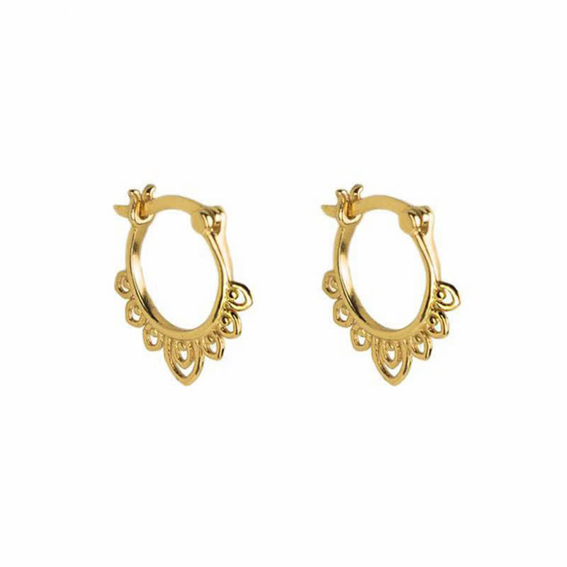 Copper Lotus Flower Luck Hoop Earrings