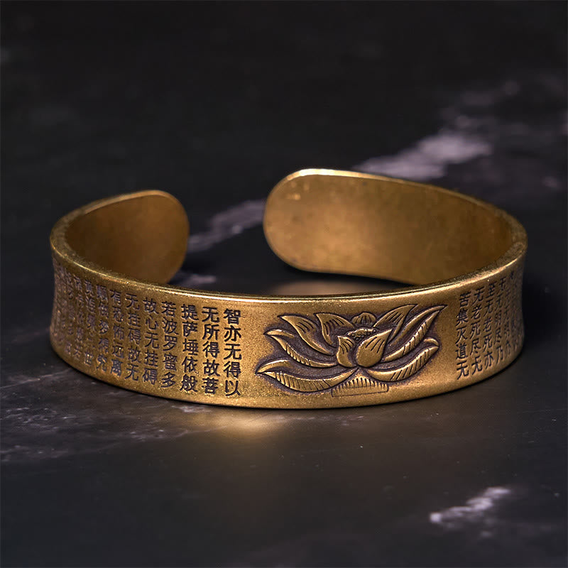 Copper Lotus Heart Sutra Peace Adjustable Bracelet Bangle