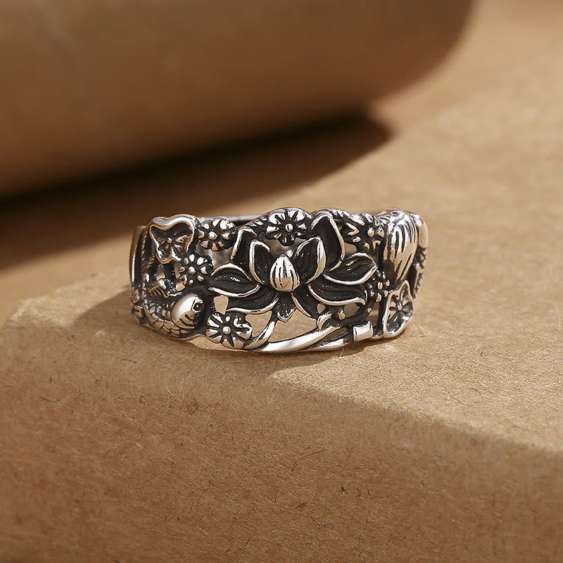 Copper Lotus Koi Fish Enlightenment Ring 11mm Unisex