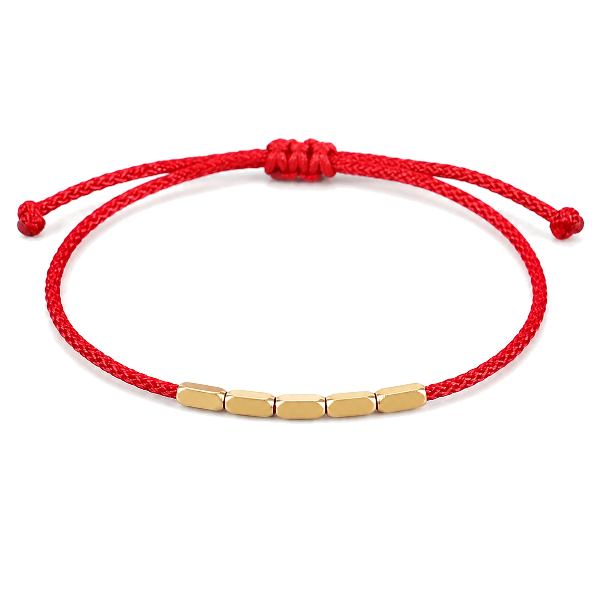 Handcrafted Copper Red String Protection Bracelet, Red, on a white background