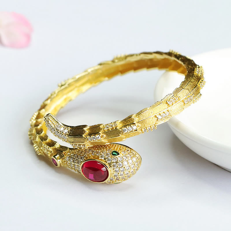 Copper Snake Strength Bracelet with Ruby for Protection & Luck