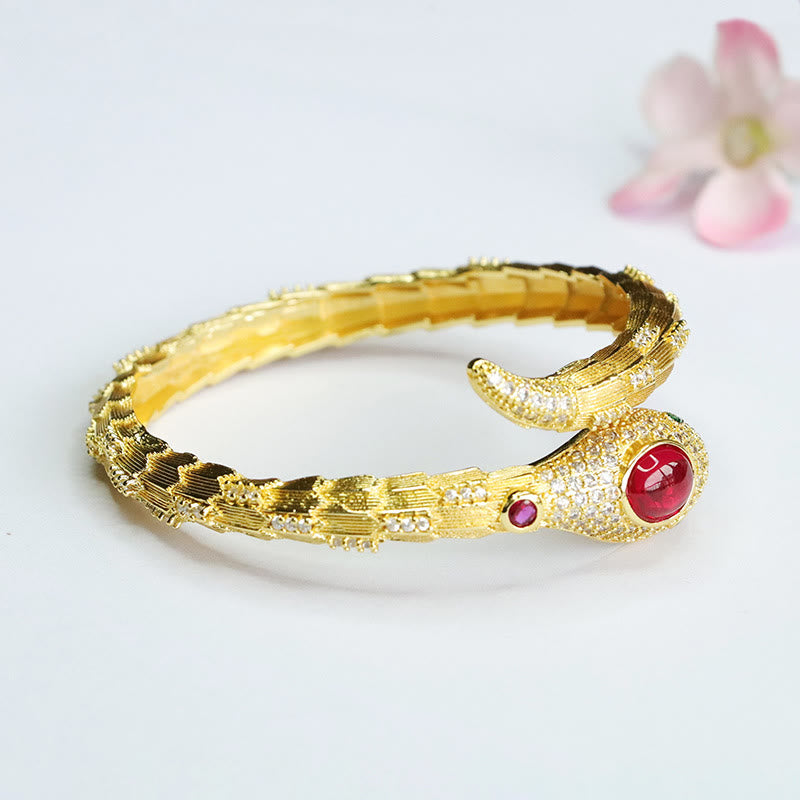 Copper Snake Strength Bracelet with Ruby for Protection & Luck
