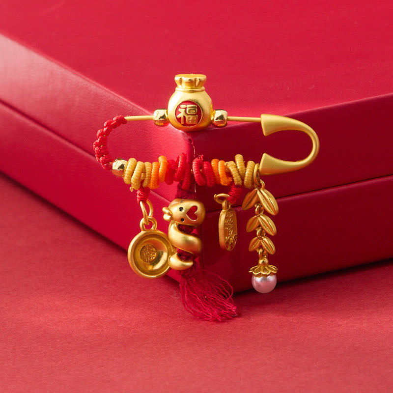 Copper Year of the Snake Fu Bowl Lucky Fortune Brooch