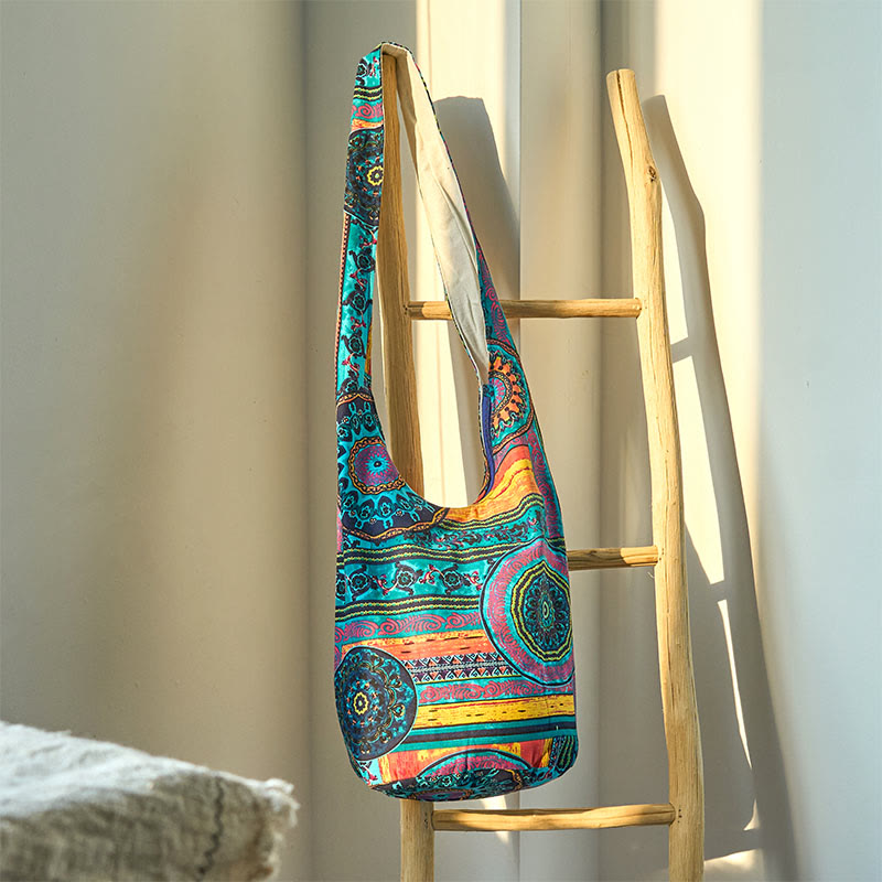 Cotton Crossbody Bag with Blue Flower Pattern for Spiritual Use