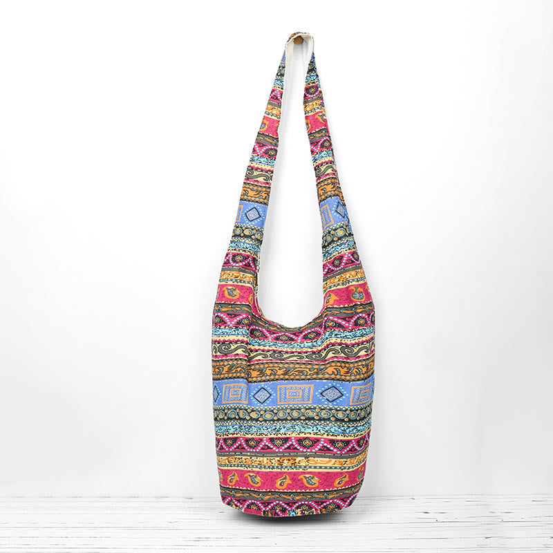 Cotton Crossbody Bag with Colorful Stripes for Spiritual Style